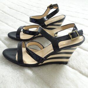 Kate Spade Cindy Wedge Sandals Size 6.5 Black Striped
